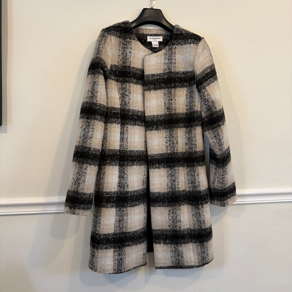 Glamorous Plaid Wool Blend Coat Size Small